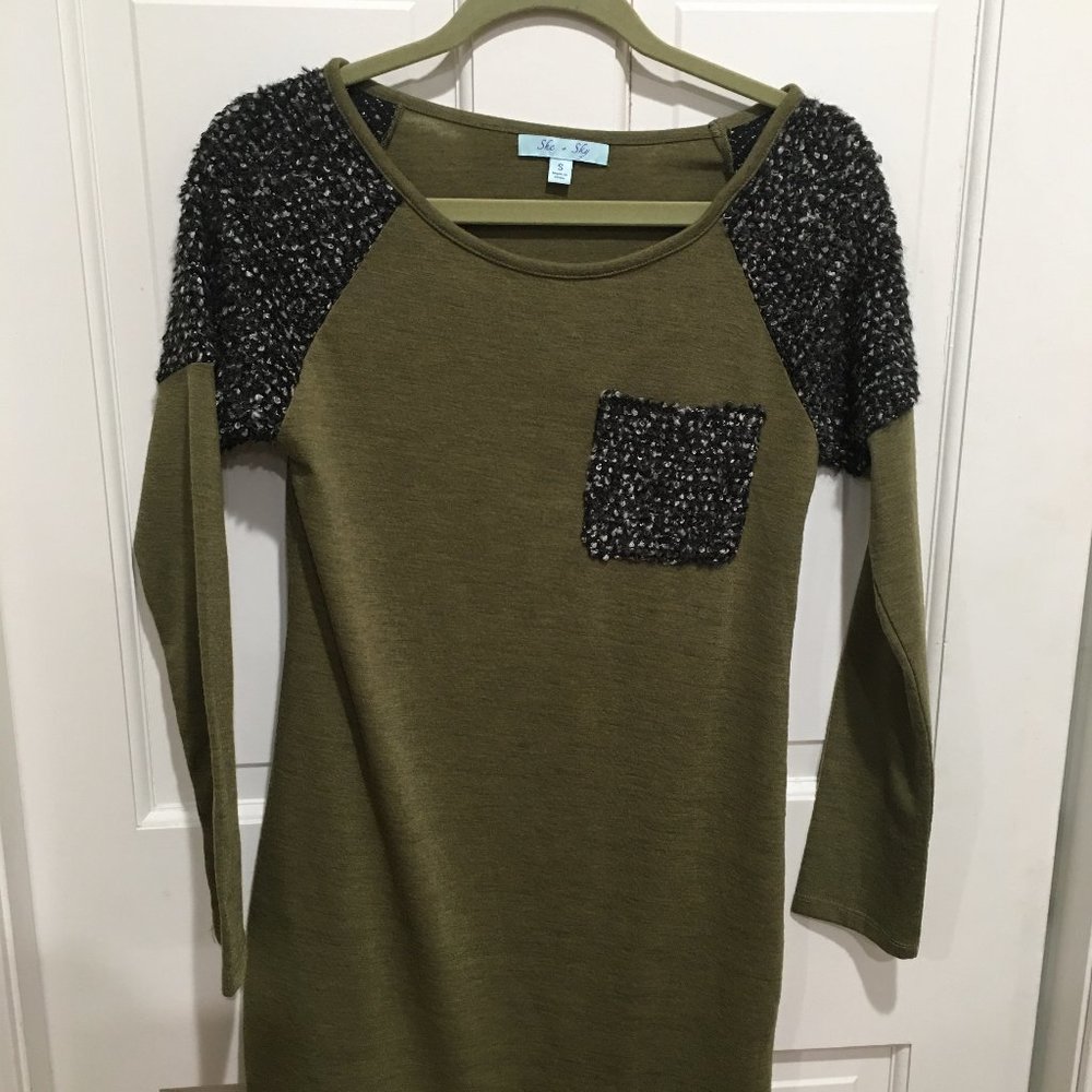 She & Sky Short Dress with Tweed Contrast